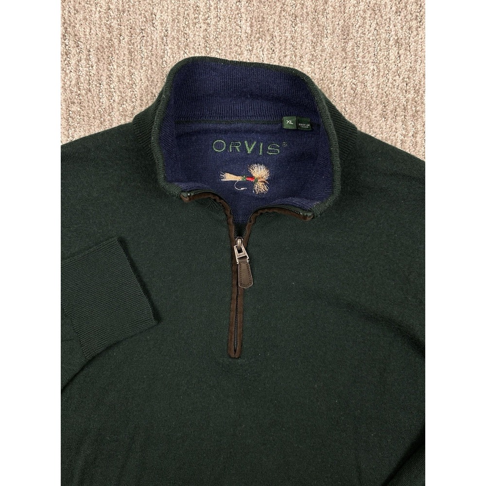 ORVIS Mens Sweater Merino Wool Quarter Zip Pullover XL (Fits M/L) Green 1/4 Zip
